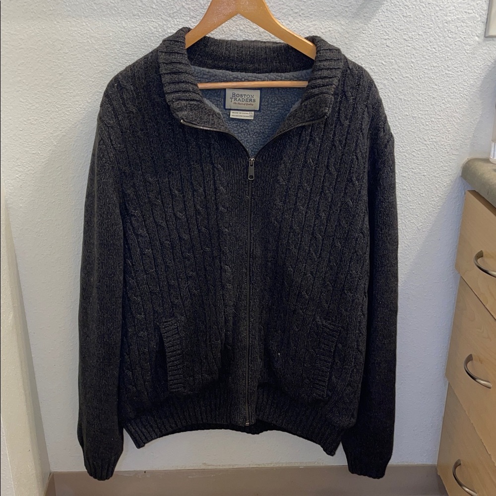Boston Traders Men's Dark Gray Zip-Up Sweater